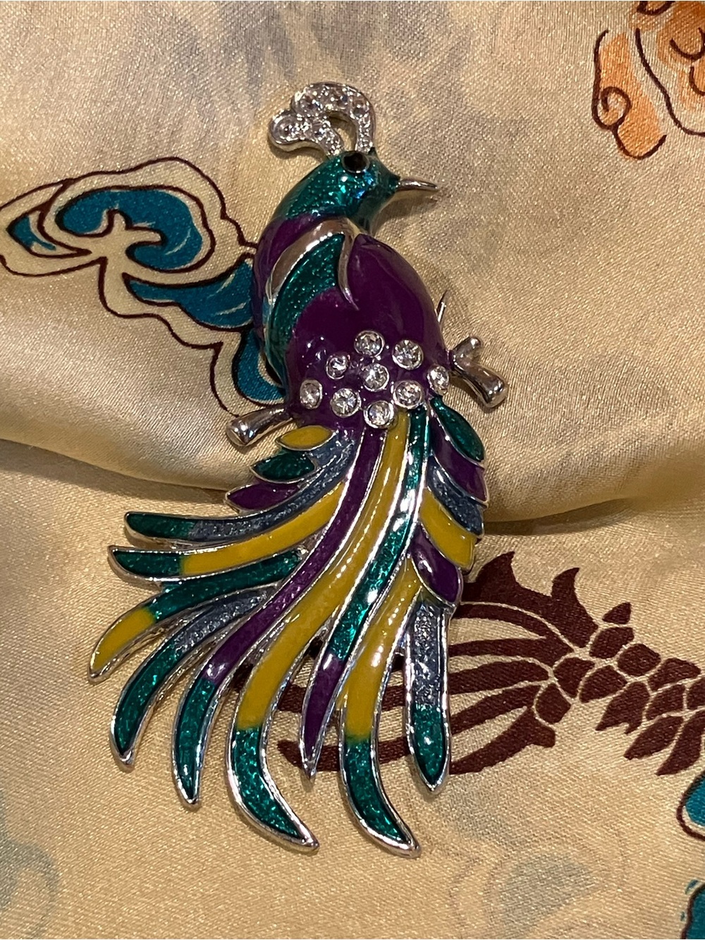 Enamel and clear crystal brooch